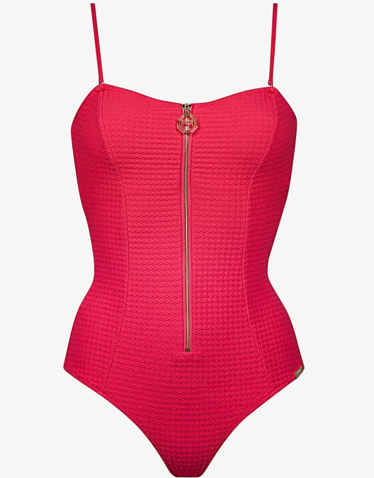 The Bloom Zipped Bandeau Swimsuit - Radiant Red