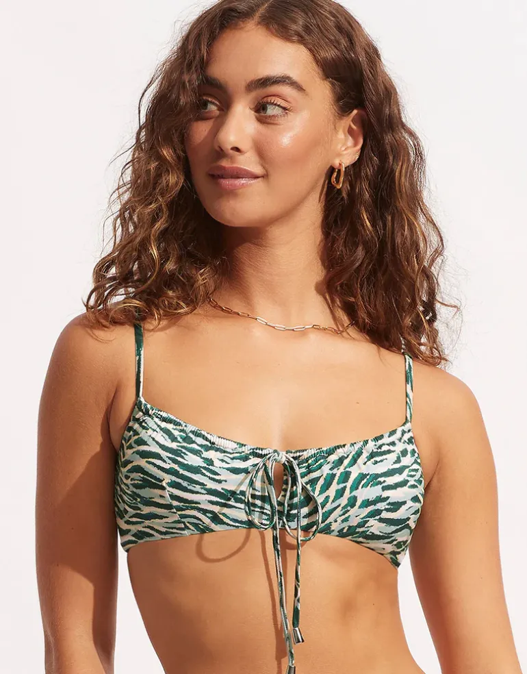 Wild at Heart Drawstring Bralette Bikini Top - Evergreen